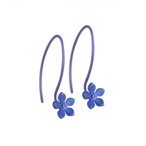 Small Five Petal Dark Blue Flower Hook Drop Earrings